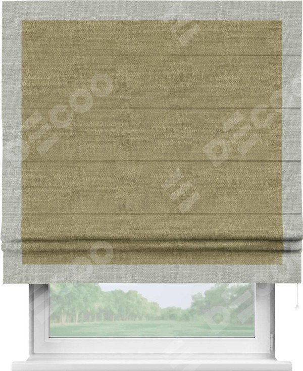 Римская штора «Кортин» с кантом Чесс, для проема, ткань лён, цвет коричневый