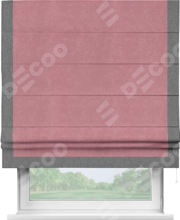 Римская штора «Кортин» с кантом Виктория, для проема, ткань софт однотонный розовый
