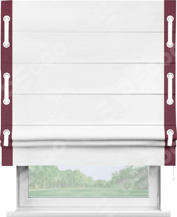 Римская штора «Кортин» с кантом Стрим Дуо (люверсы с пояском), для проема, ткань вельвет белоснежный