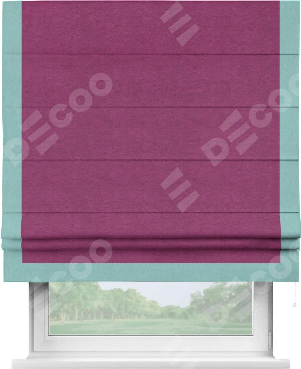 Римская штора «Кортин» с кантом Виктория, для проема, ткань вельвет фиолетовый