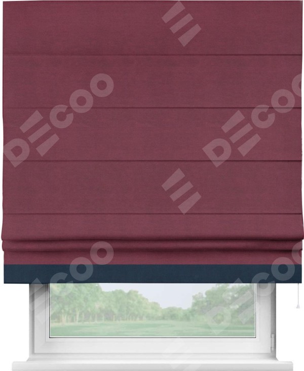 Римская штора «Кортин» с кантом Джестер, для проема, ткань вельвет бордовый