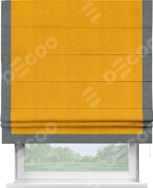 Римская штора «Кортин» с кантом Виктория, для проема, ткань вельвет желтый