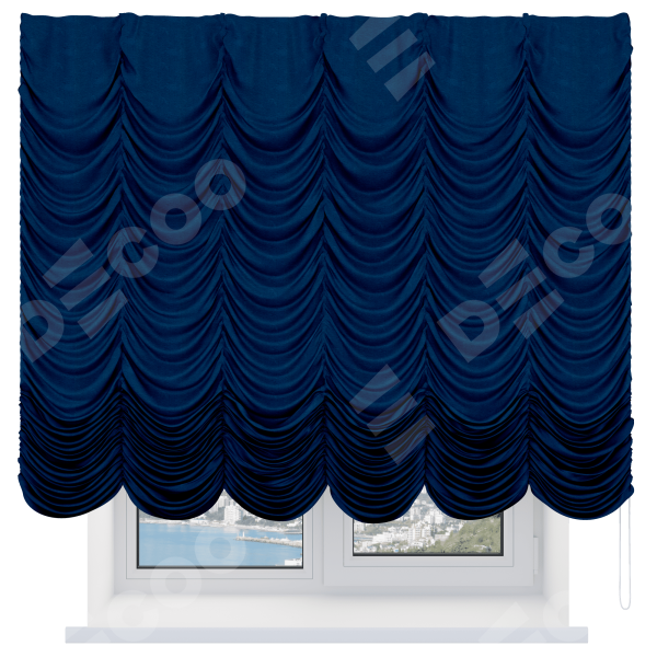 Французская штора «Кортин», софт однотонный синий