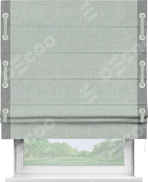 Римская штора «Кортин» с кантом Стрим Дуо (люверсы с пояском), для проема, ткань рогожка димаут, серый