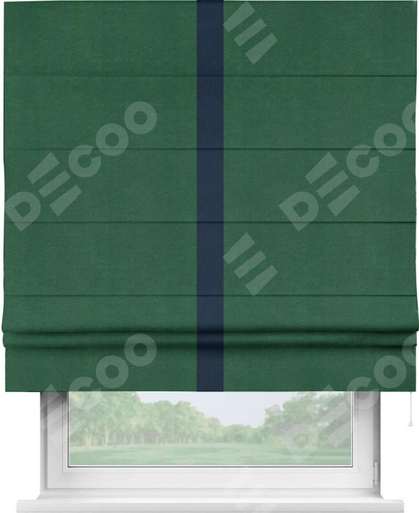Римская штора «Кортин» с кантом Хайвэй, для проема, ткань вельвет зеленый