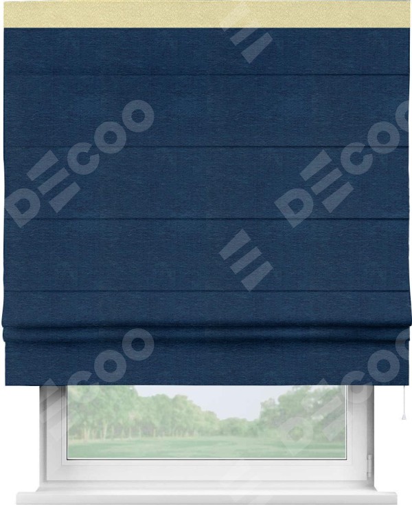 Римская штора «Кортин» с кантом Кинг, для проема ткань софт однотонный синий