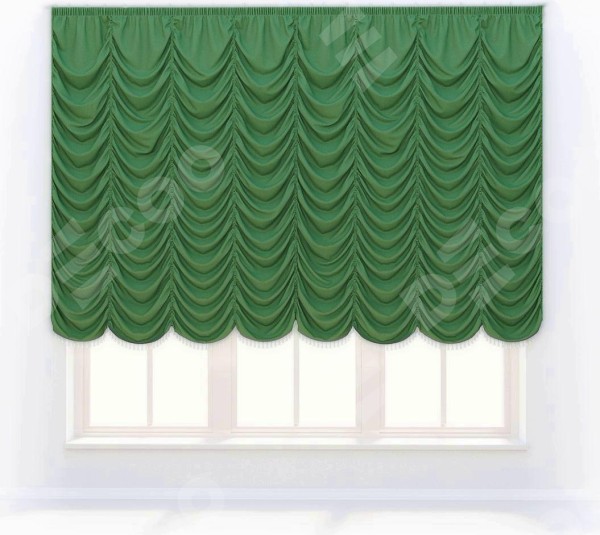 Французская штора «Кортин», ткань вельвет зелёный