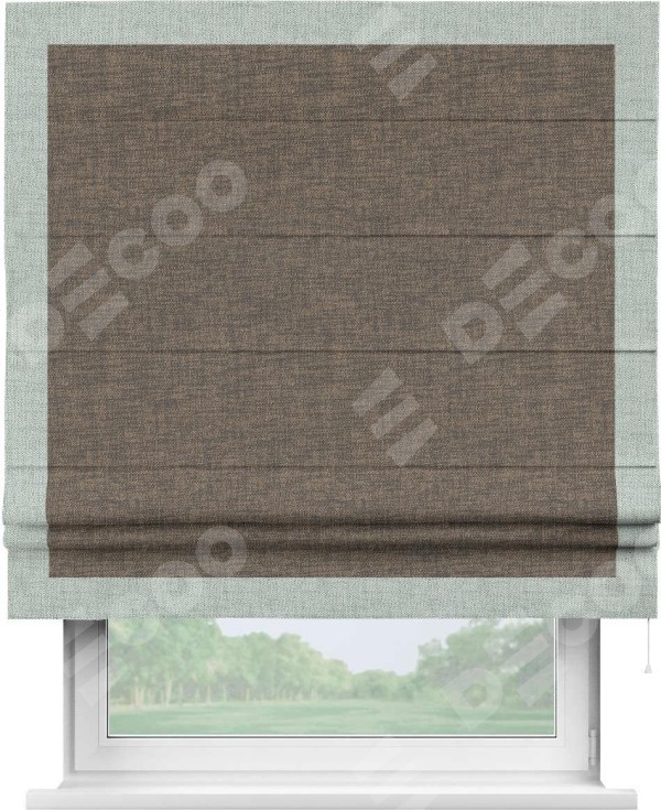 Римская штора «Кортин» с кантом Чесс, для проема, ткань рогожка димаут, коричневый
