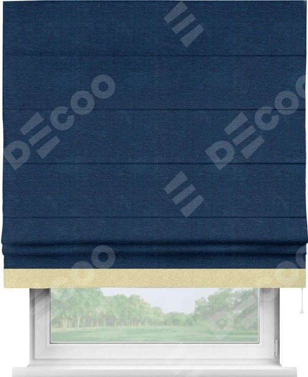 Римская штора «Кортин» с кантом Джестер, для проема, ткань софт однотонный синий